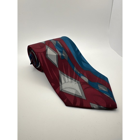Van Heusen Other - Editions by Van Heusen Mens Geometric Diamond Silk Blend Tie Burgundy Teal Gray